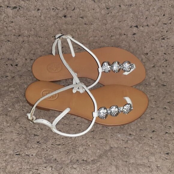 ASH-Marcel-Crystal Silver Skulls-White Leather Ankle Strap Flat Sandal-Sz36-NWOB - Picture 6 of 8